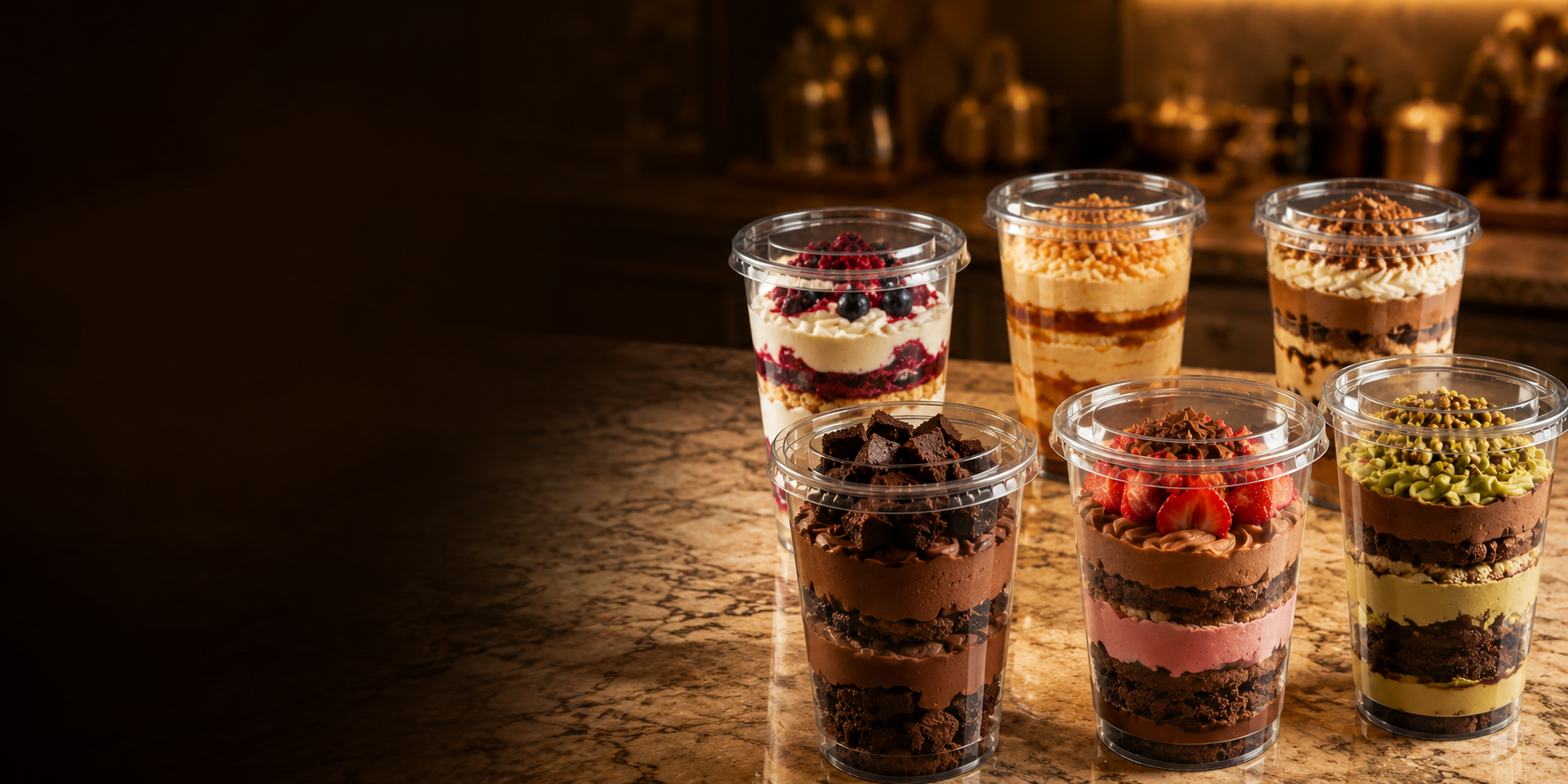 Postres premium en vasos transparentes